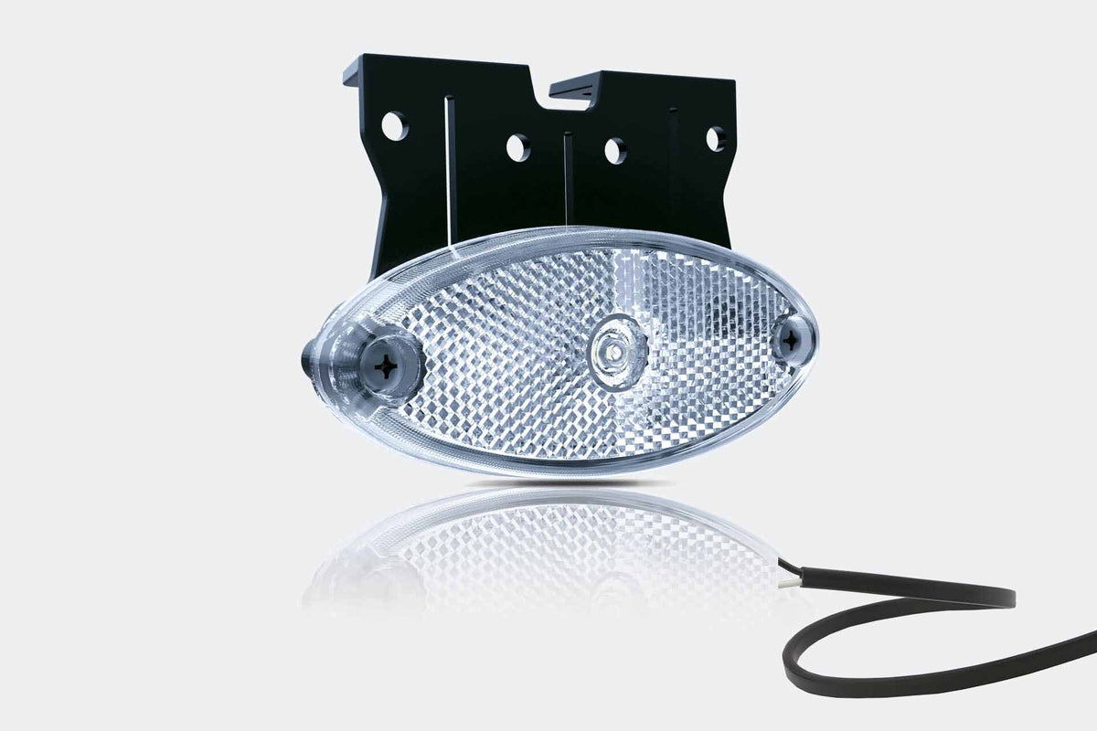 LED markeringslicht ovaal wit met steun | 12-24v | 50cm. kabel | MV-5850W