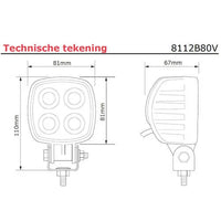 LED werklamp | 12 watt | 1000 lumen | 10-80v | Floodbeam zwart | 8112B80V