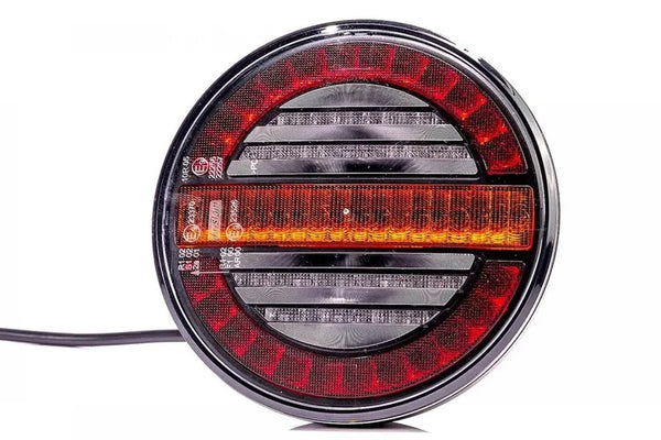 LED achterlicht, rond met dynamisch knipperlicht | 12-24v | 100cm. kabel | VC-213