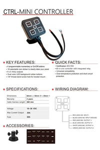 Mini controller 4-functies universeel 12-24v 300cm kabel | CTRL-Mini