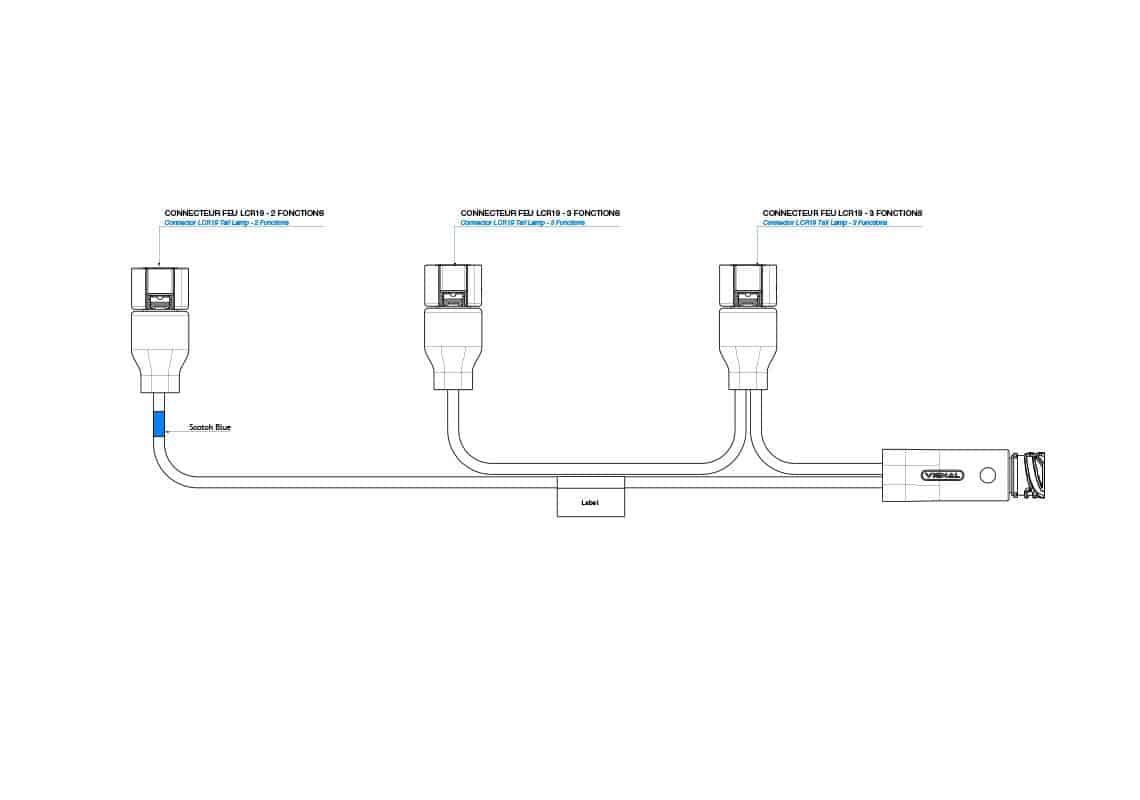 Split kabel 7-PIN's AMP naar 3x 4PIN MCP tbv LCR19 lampen | D14980