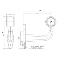Rechts | LED breedtelamp met haakse steel | 12-36v | 20cm. kabel | M10BV-602RW