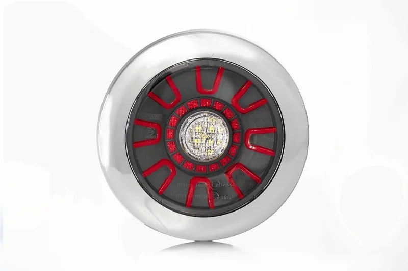 LED darklook mist-achteruitrijlicht, chrome 12-24v 1m. kabel inbouw