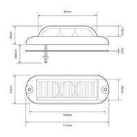 LED flitser 3 LED's | wit 180 graden | 10-30v | LED3DVW180