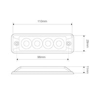 Ultra platte Slimline LED flitser 4 LED's | R65 | Amber | 175cm. kabel | 10-30v | S11F4002-225